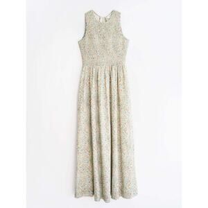 Indi & Cold Sleeveless Smock Maxi Dress, White Yellow Ditsy Floral, Small